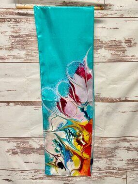 Meab Teal Silk Print Scarf